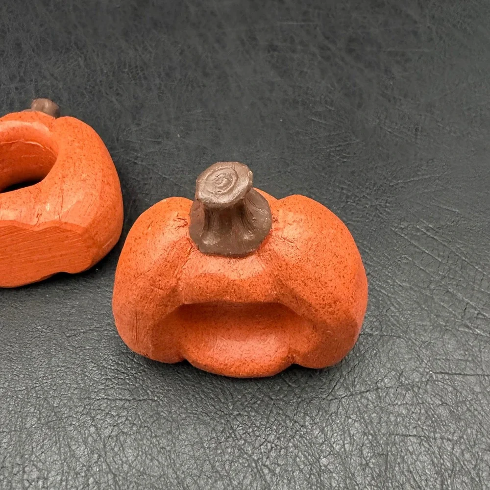 Set of 4 Rustic Orange Pumpkin Napkin Rings Fall Thanksgiving Table Decor Resin